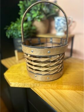 Woven Wood Basket with Handle Rustic Fall Motif